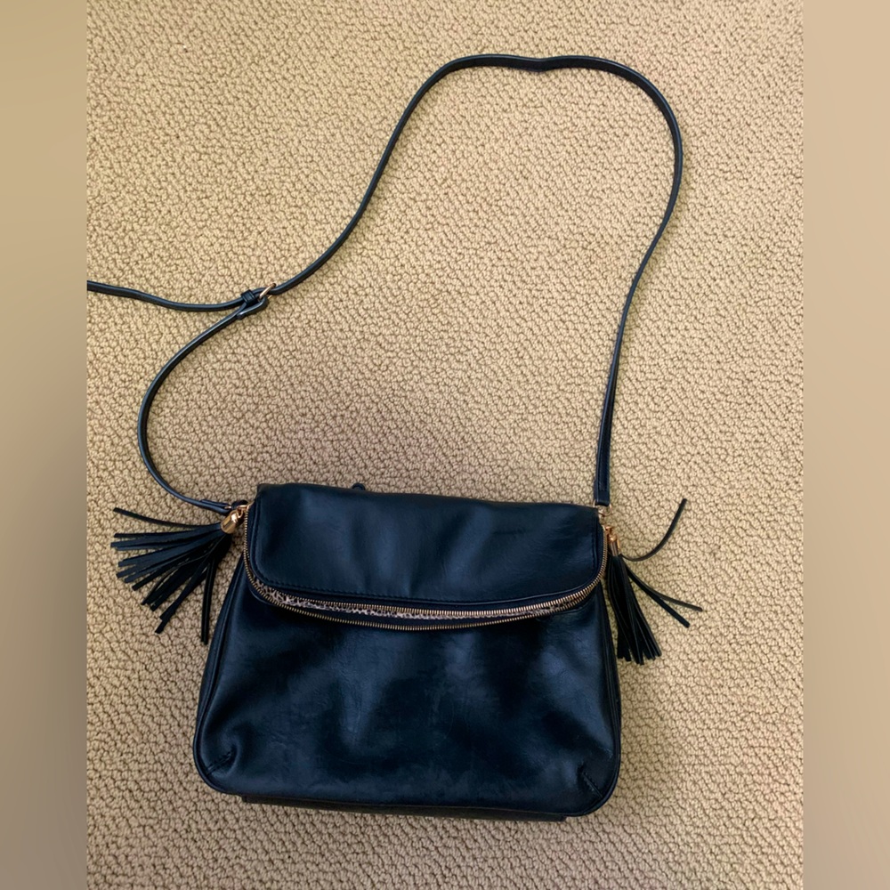 Black vegan leather crossbody purse